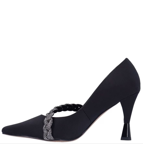J. Renee Womens NYOMEE black Pointed Toe Metallic Braided Pumps Shoes NWT - Picture 3 of 5